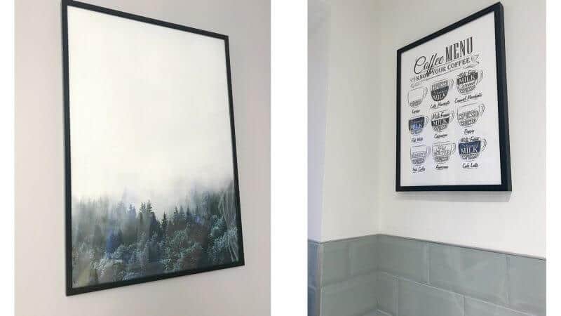 Hanging artwork in the kitchen and living room