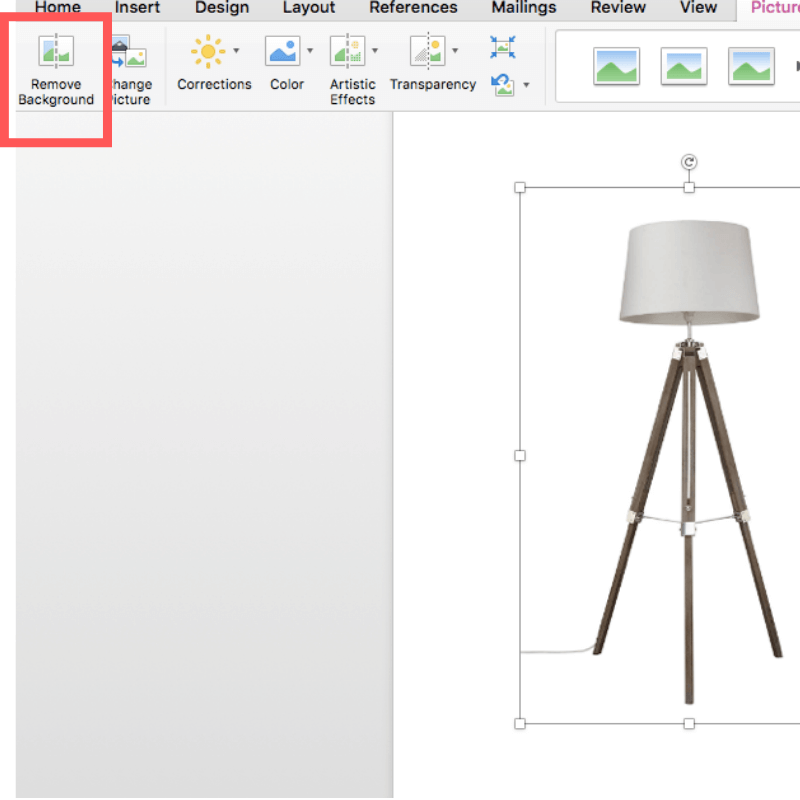 Screenshot of Word showing how to remove background from image.