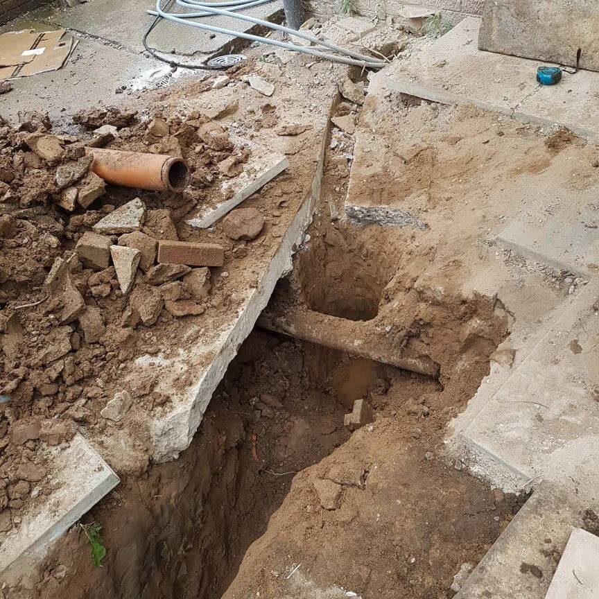 Our back garden with trench for pipework