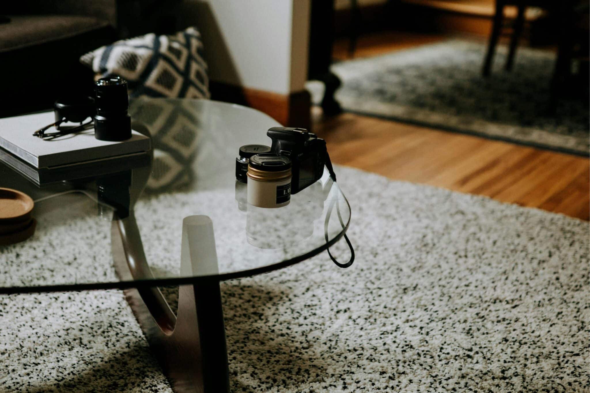 An acrylic coffee table