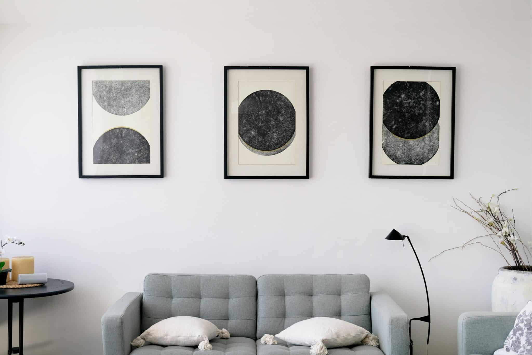 Three different minimalist prints that all work together in harmony