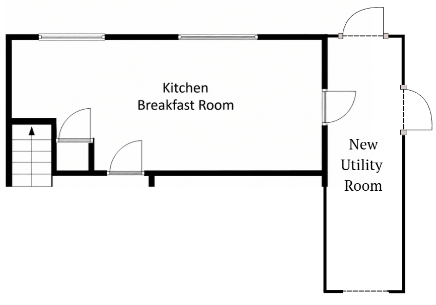 The floorplan showing where the new utility room will go